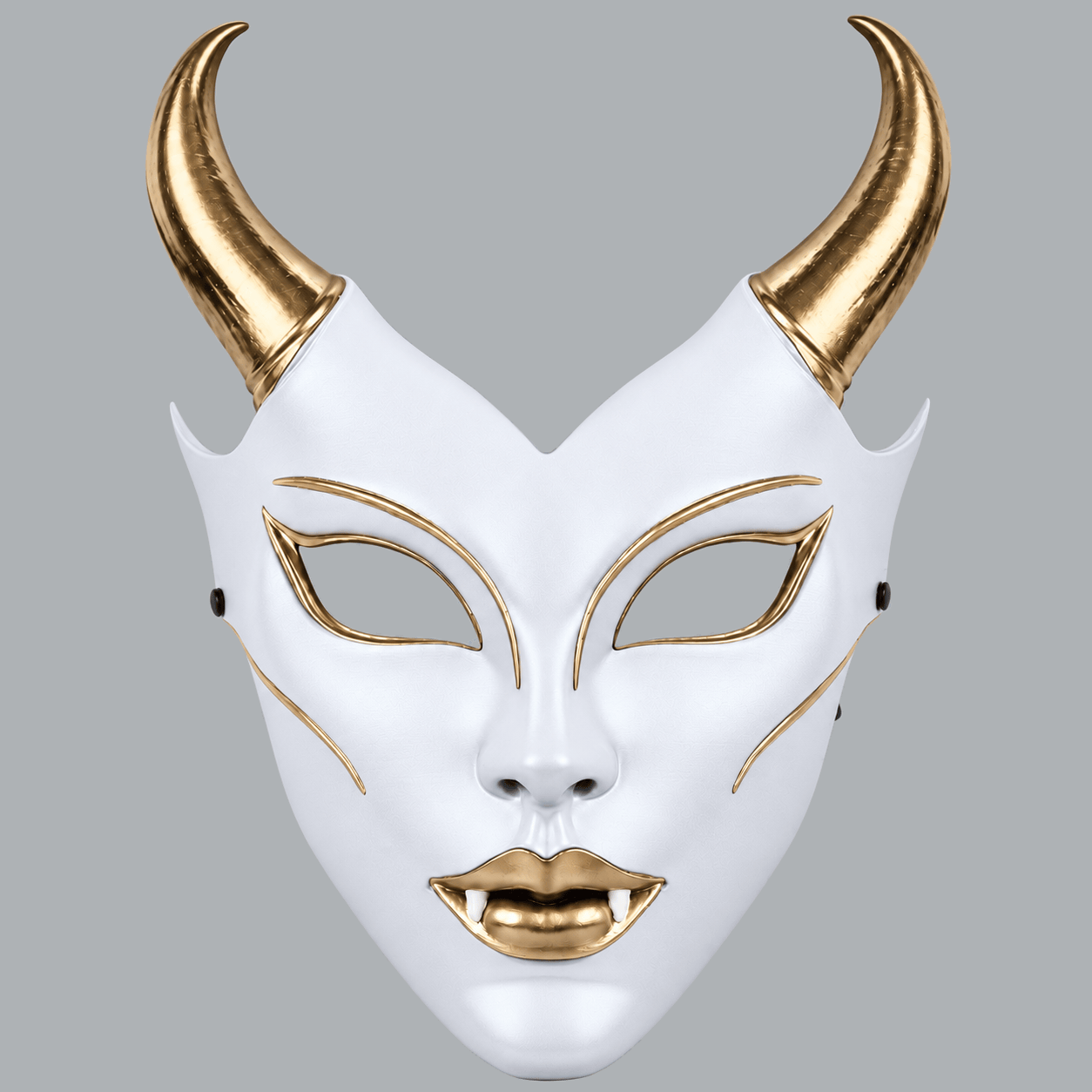 Space Armory Horned Vampire Halloween Mask – White/Gold Masks